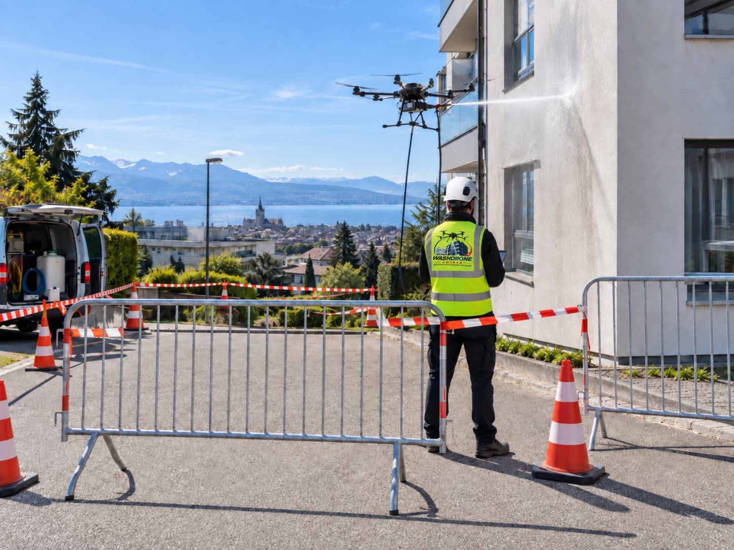 Zone d'intervention pour le nettoyage d'un bâtiment par drone à Lausanne
