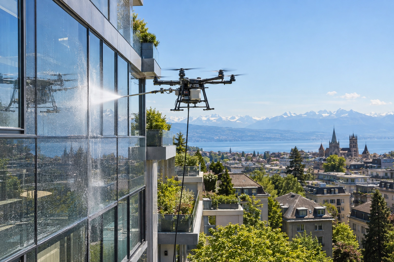 Intervention Wash Drone Suisse sur un bâtiment en Suisse romande