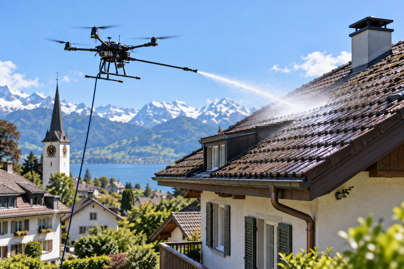 Nettoyage d’une façade par drone à Lausanne