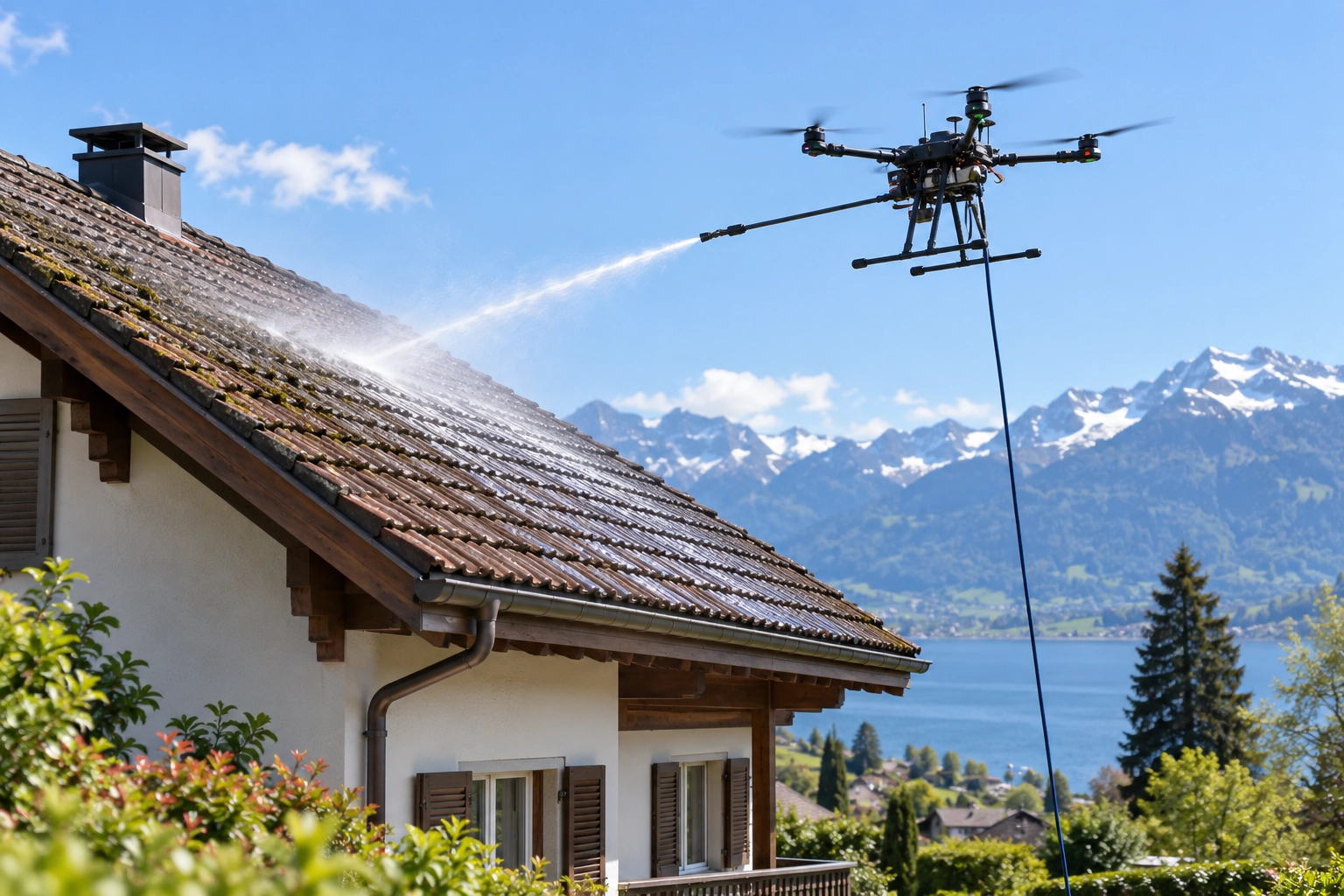 Nettoyage d’un immeuble par drone à Lausanne