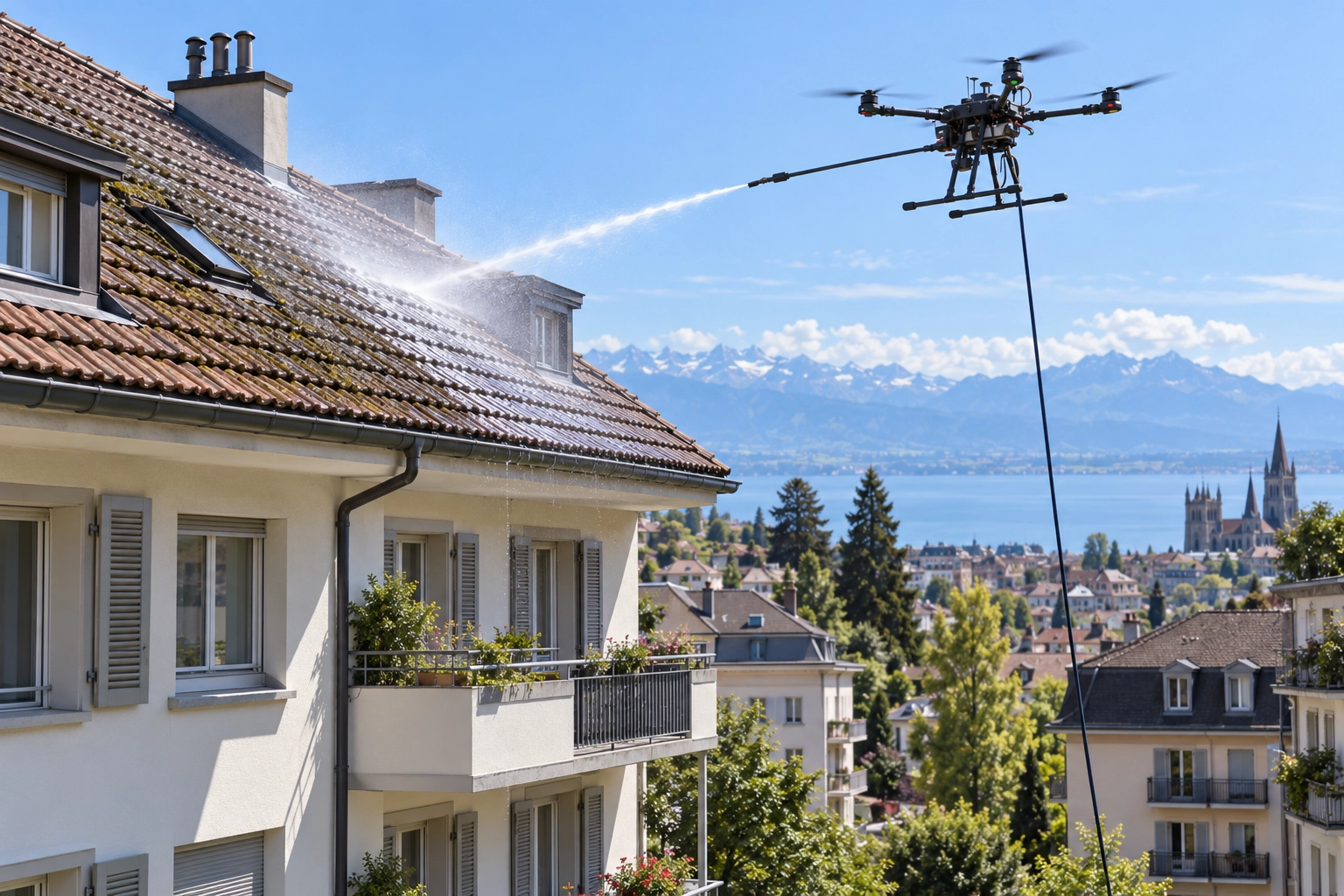 Nettoyage de toiture par drone en Suisse romande