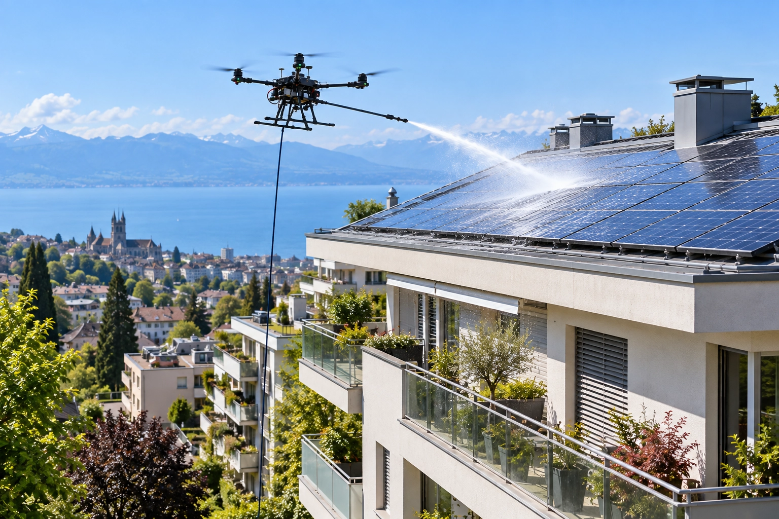 Nettoyage de panneaux photovoltaïques par drone en Suisse romande